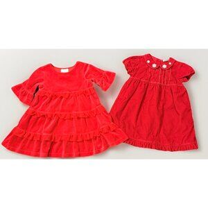 Lot Of 2 Hanna Andersson Size 80 (US 18-24 Months) Red Velour & Corduroy Dresses